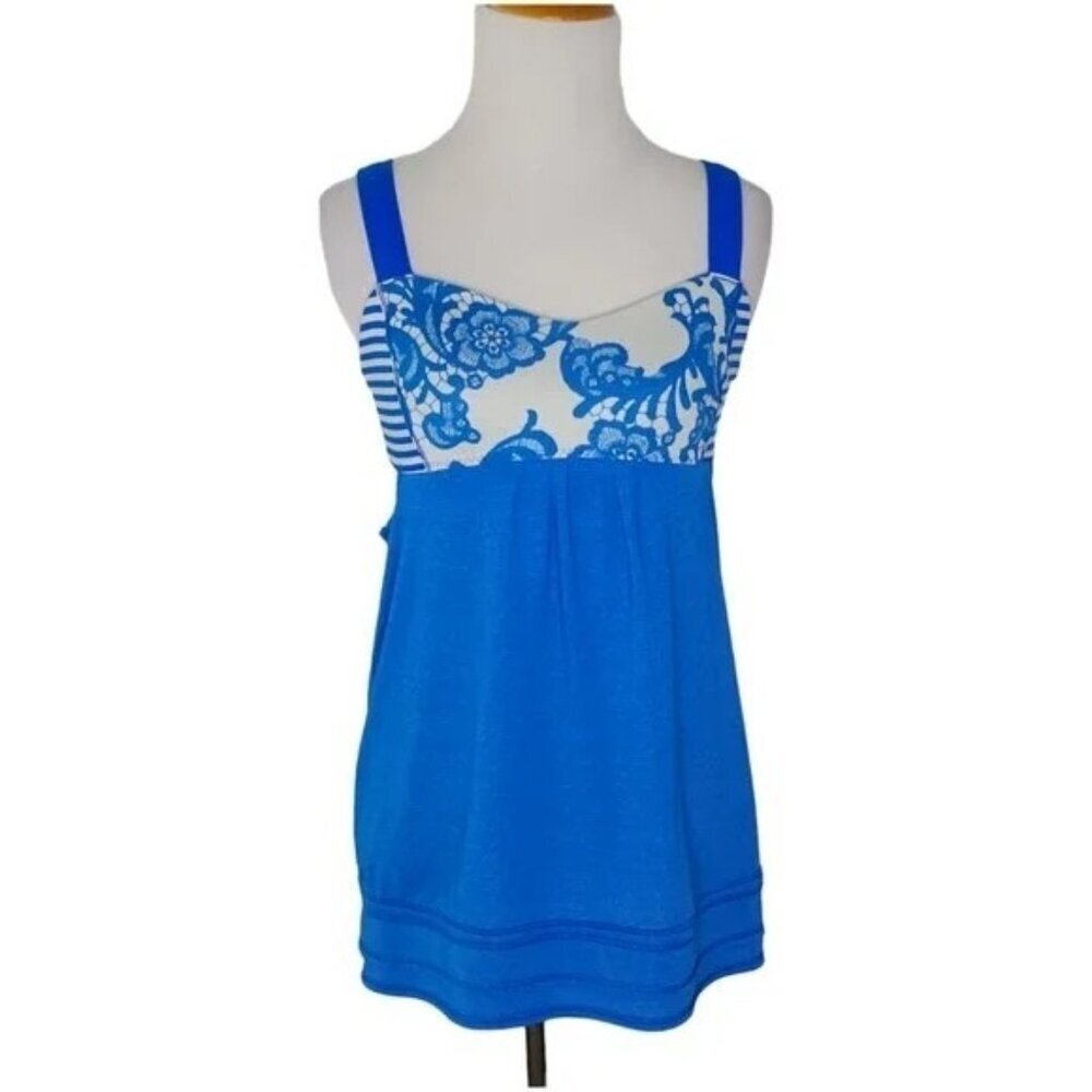 Lululemon Athletica Blue Floral Run Times Workout Tank Top - Picture 2 of 7